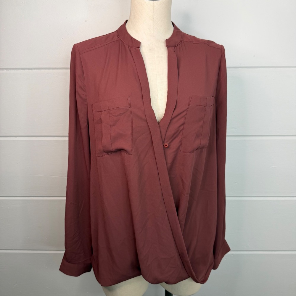 Maeve Anthropologie Eva Wrap Blouse Size 8 Medium V Neck Chiffon Long Sleeves